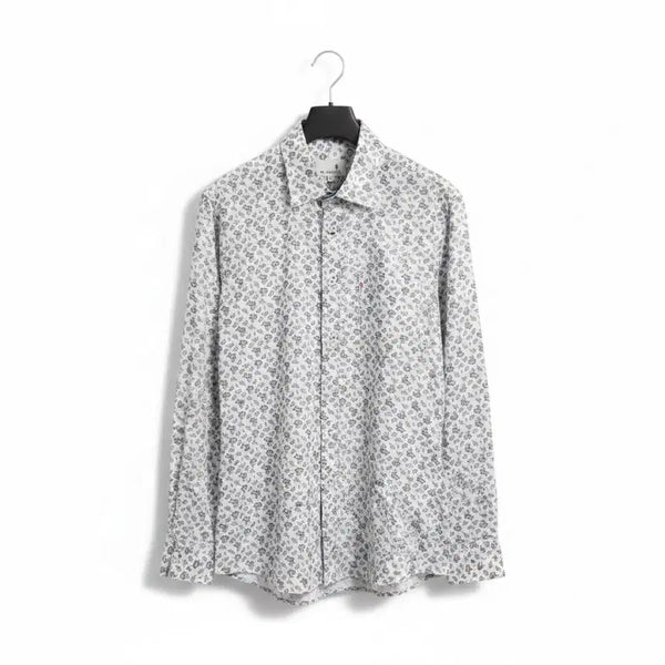 [BUNJANG] Wide Angle Men's White Pattern Long Sleeve Golf Shirt / 남성95/ 와이드앵글 골프 셔츠 화이트 패턴 긴팔