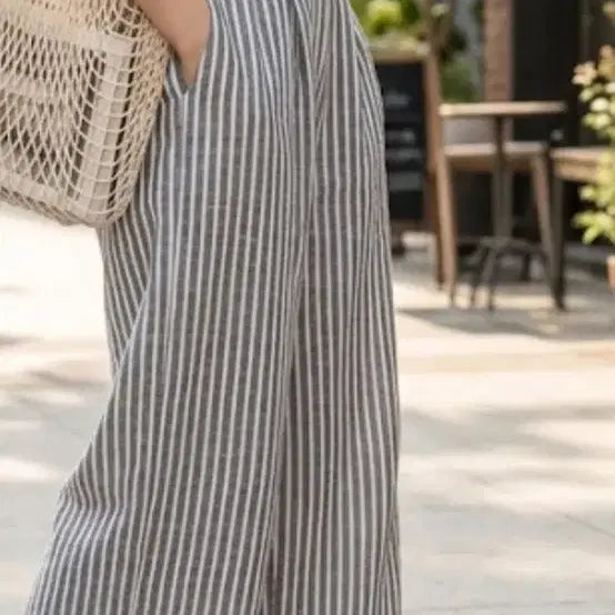 [BUNJANG] Striped Linen Wide Pants / 줄무늬  마 통바지
