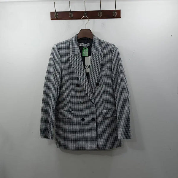 [BUNJANG] Zara Women's Checked Double-Breasted Blazer Jacket / S 자라 여성 새상품 간절기 체크 더블 블레이저 정장 자켓
