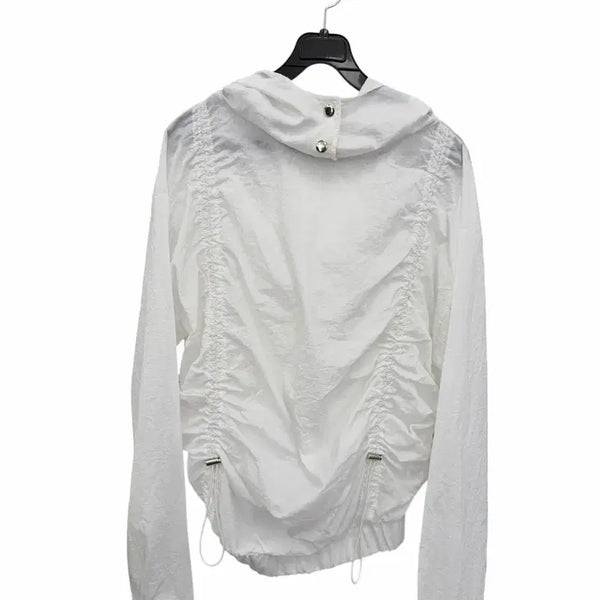 [BUNJANG] Women's White Shirring Hooded Zip-Up (Size S-M) / 여성S-M/ 화이트 셔링 후드 집업