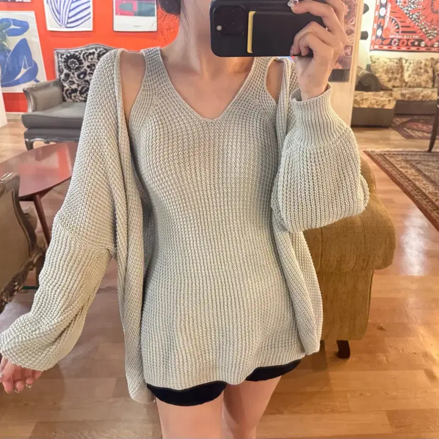 [BUNJANG] Mesh Cardigan and Camisole Two-Piece Set / 그물가디건+그물나시 투피스 세트 F