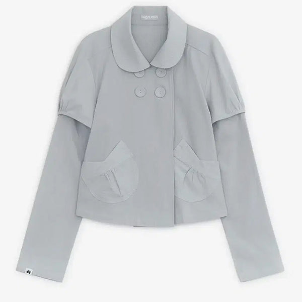 [BUNJANG] Hugeskin Detachable Round Jacket - Greyish Blue / 허그유어스킨 디테쳐블 라운드 자켓_그레이쉬 블루