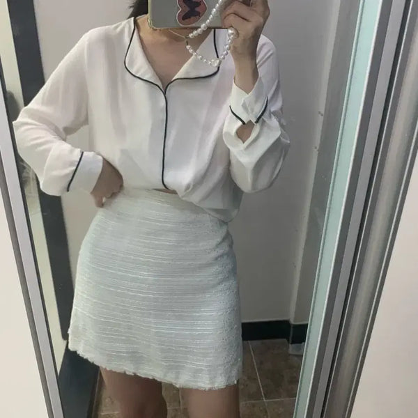 [BUNJANG] Melrose Pure Pearl Tweed Mini Skirt High Waist / 멜로즈스커트 퓨어 펄 트위드 미니 스커트 하이웨스트