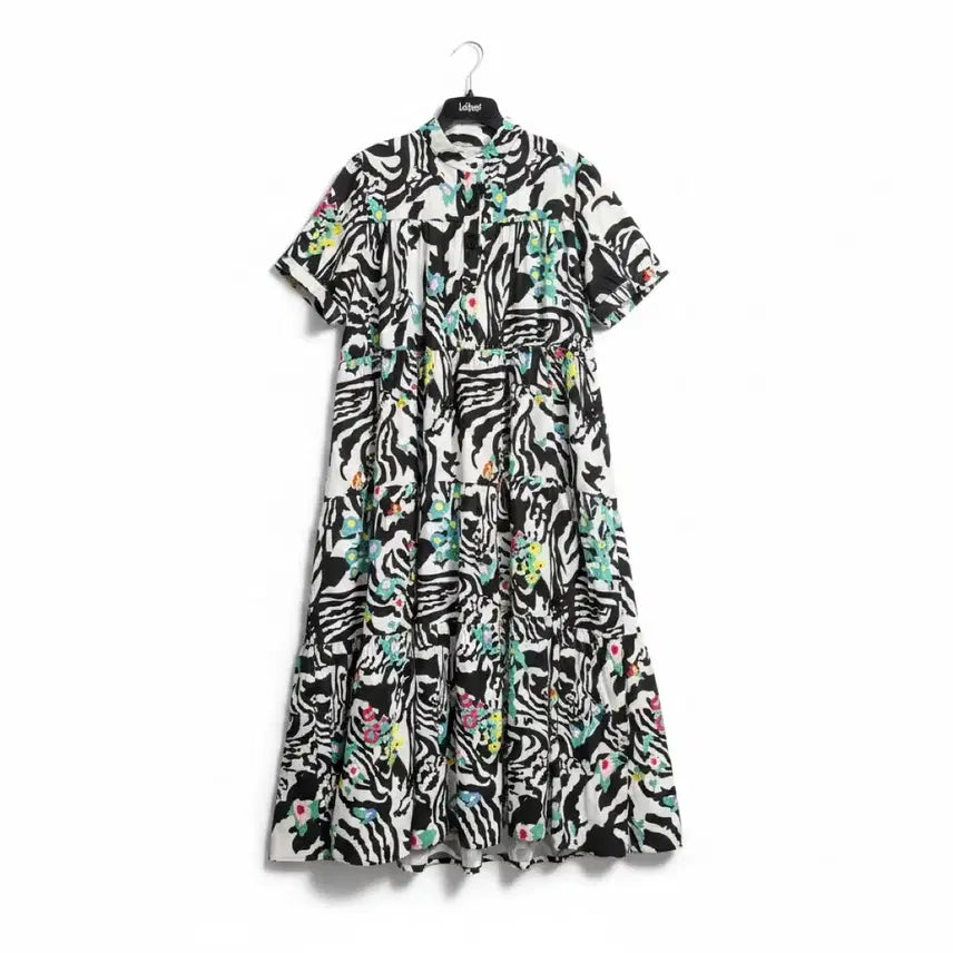 [BUNJANG] Women's Zebra Pattern Floral Long Dress / 여성F/ 얼룩말 패턴 플로럴 롱 원피스