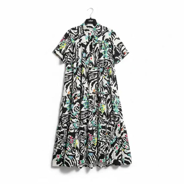 [BUNJANG] Women's Zebra Pattern Floral Long Dress / 여성F/ 얼룩말 패턴 플로럴 롱 원피스