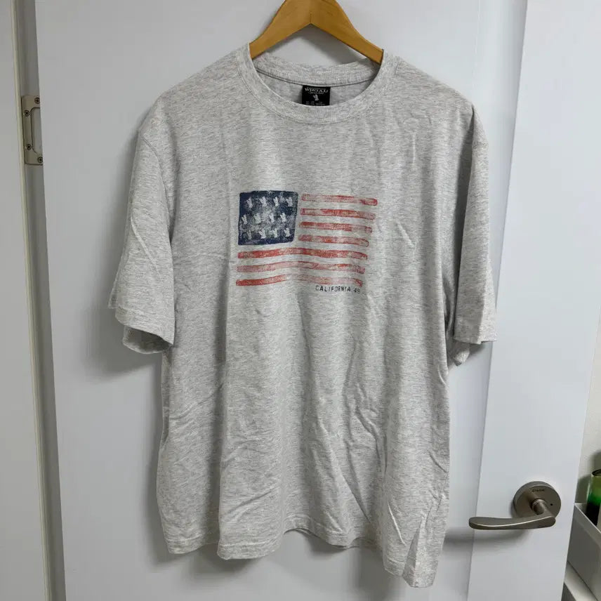 [BUNJANG] Who.A.U US Flag Graphic Short Sleeve T-Shirt Light Melange Grey XXL / 후아유 성조기 반팔 티셔츠 라이트 멜란지 그레이 2XL XXL 사이즈