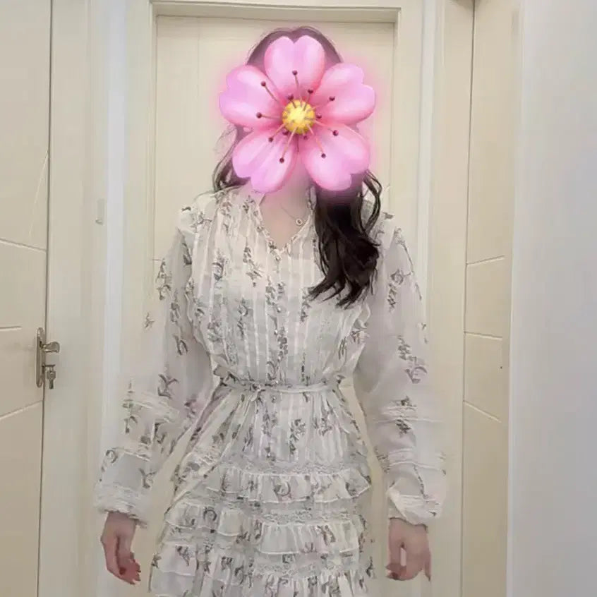 [BUNJANG] Flower Frill Mini Dress Floral Princess Dress M / 플라워 프릴 미니 원피스 플로럴 공주원피스M