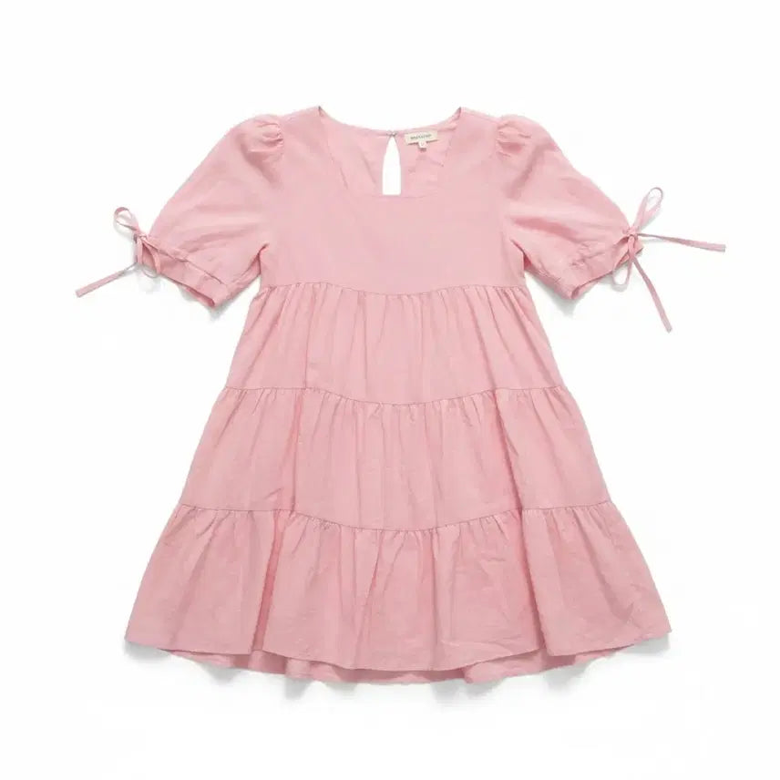 [BUNJANG] Women's Linen Baby-doll Pink Tiered Blouse Dress / 여성F/ 린넨 베이비돌 핑크색 캉캉 블라우스 원피스