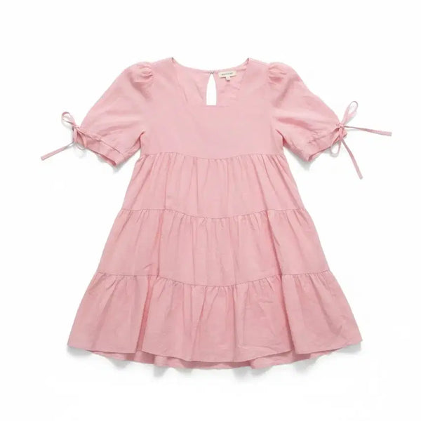 [BUNJANG] Women's Linen Baby-doll Pink Tiered Blouse Dress / 여성F/ 린넨 베이비돌 핑크색 캉캉 블라우스 원피스