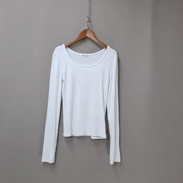 [BUNJANG] Fine Ribbed Slim Fit Spandex Round Neck T-Shirt / 잔골지 슬림핏 스판 러운드 티