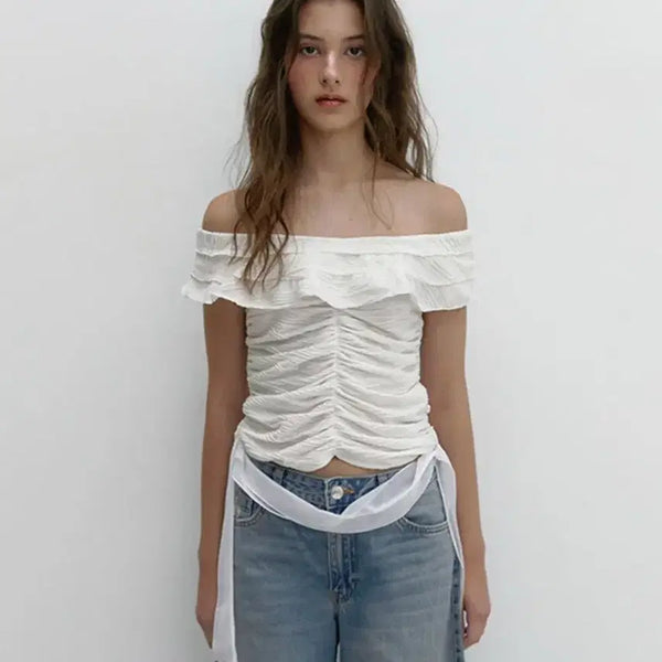 [BUNJANG] Asura Frill Off-Shoulder Top / 아수라 프릴 오프숄더
