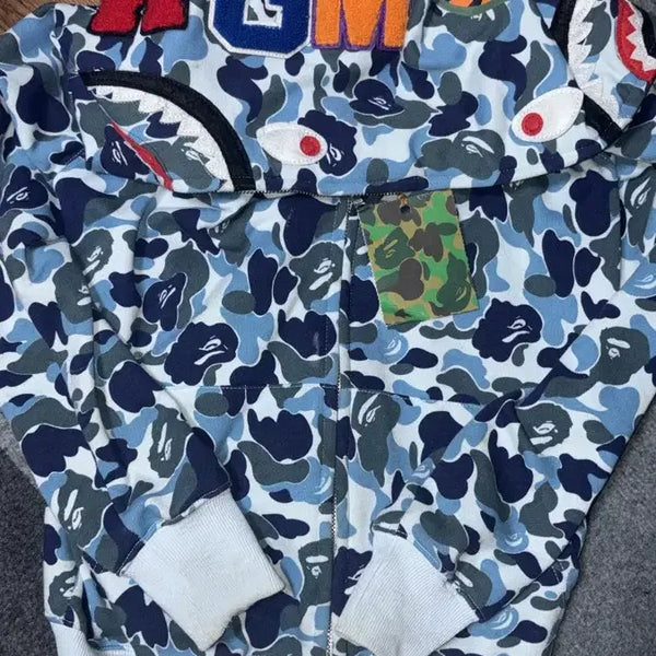 [BUNJANG] BAPE Shark Full Zip Hoodie Blue / 거의새상품/텍ㅇ) 베이프 샤크후드집업 블루하늘 급처분