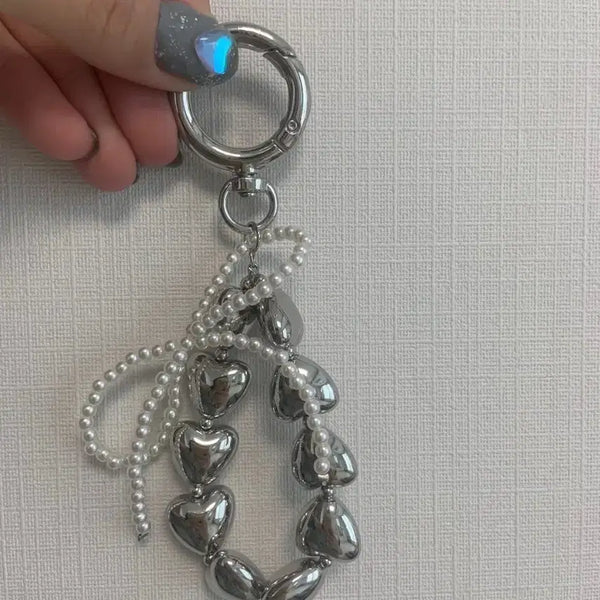 [BUNJANG] Heart Ribbon Pearl Charm Bold Keyring / 하트 키링 리본 키링 하트통통 볼드키링 진주키링
