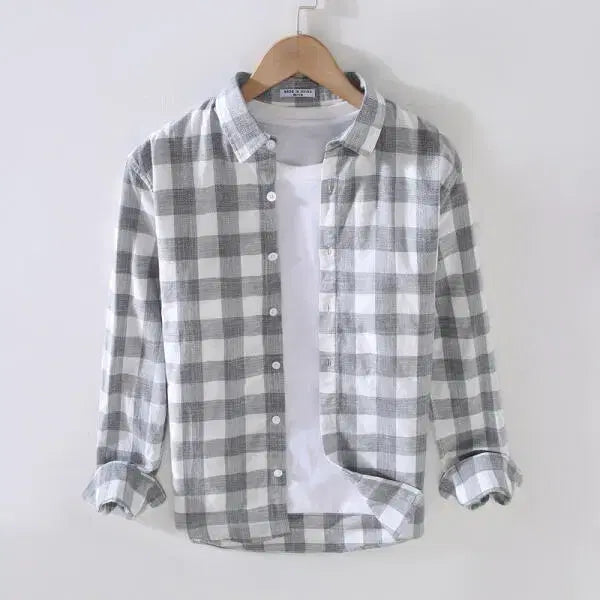 [BUNJANG] Men's Long Sleeve Checkered Casual Shirt (Oversized Fit) / 남성 체크 셔츠 오버핏 긴팔 캐주얼 남방