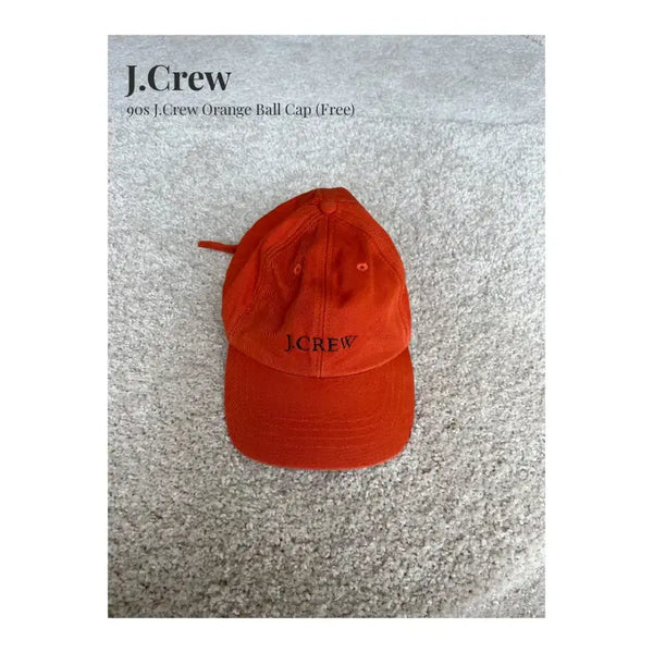 [BUNJANG] J.Crew 90s 'Property of J.CREW' Orange Twill Cotton Unstructured Baseball Cap / 90s J.Crew 오렌지 볼캡 (Free)