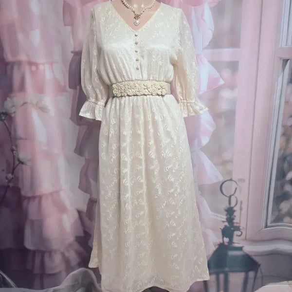 [BUNJANG] Vintage Lace Long Dress with Belt / 고전 레이스 롱원피스 (벨트포함)