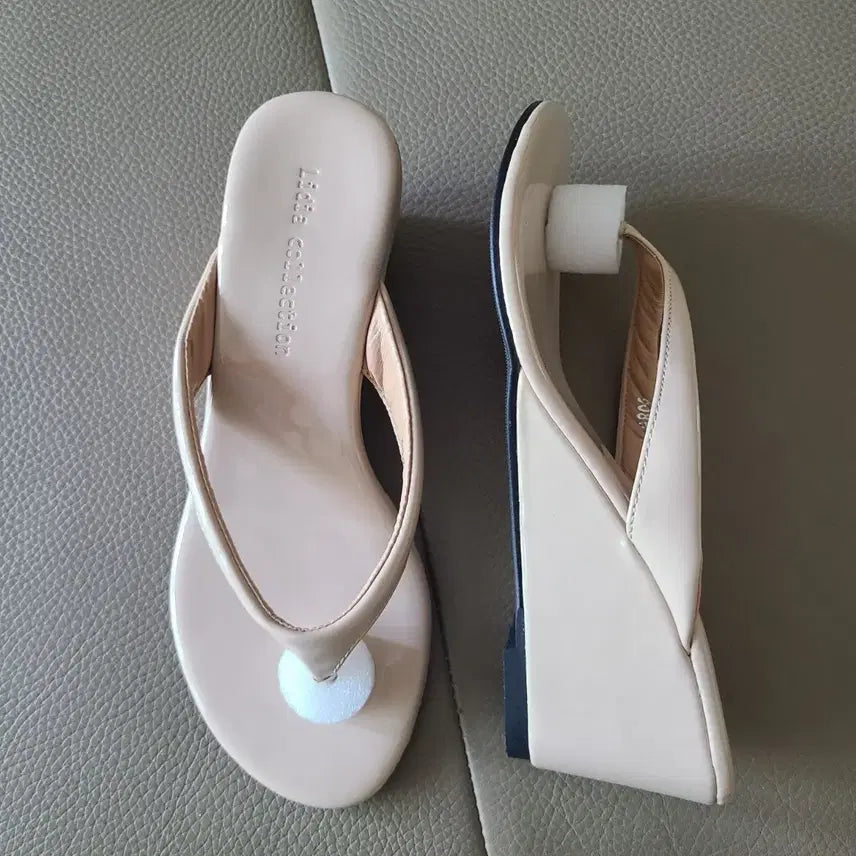 [BUNJANG] Beige 6cm Wedge Flip-Flops - Size 240 / (박스채새것) 6cm 웨지 쪼리 240