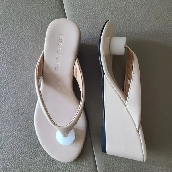 [BUNJANG] Beige 6cm Wedge Flip-Flops - Size 240 / (박스채새것) 6cm 웨지 쪼리 240