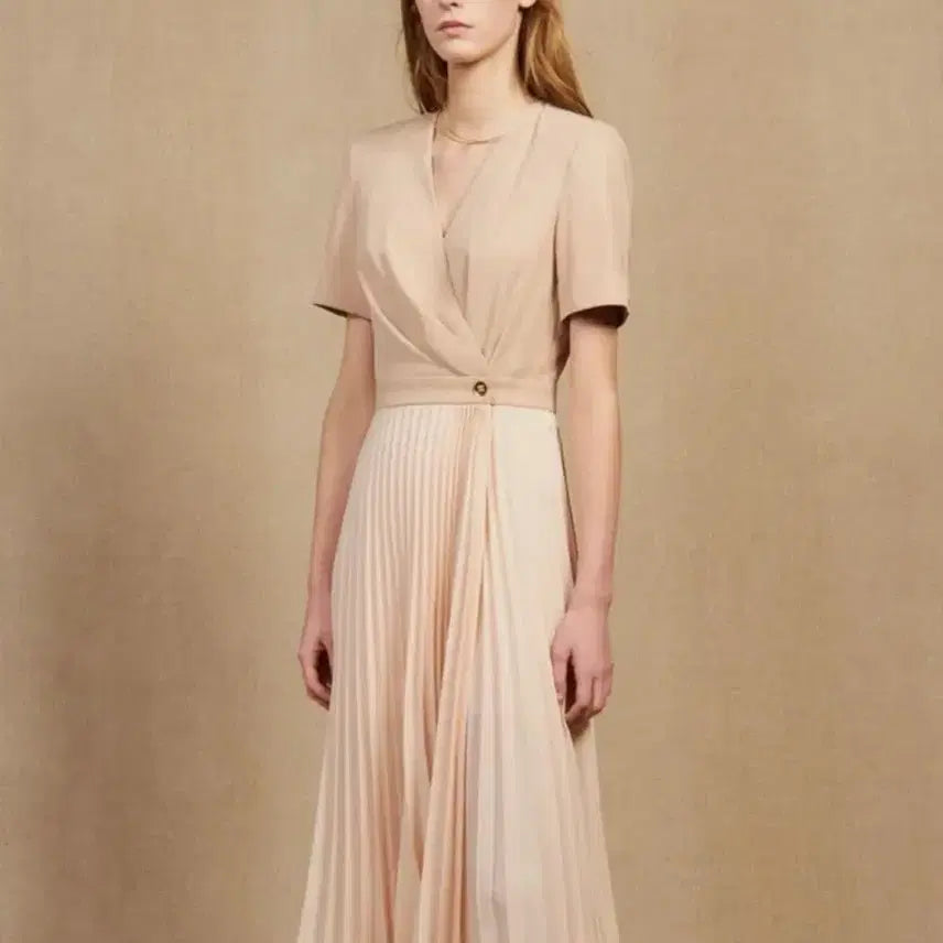 [BUNJANG] Sandro Pleated Midi Dress - Beige / 산드로 원피스 (50만원대 구입) 띠어리 마쥬 타임 한섬