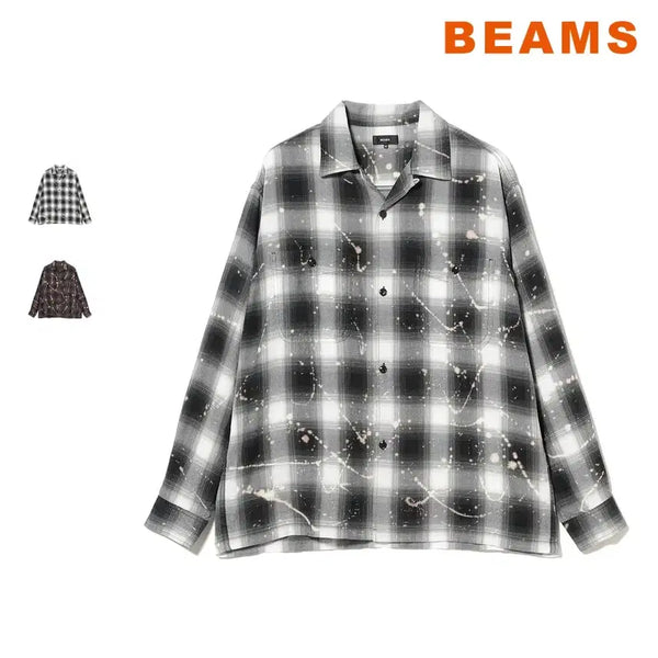 [BUNJANG] BEAMS Bleach Ombre Check Open Collar Shirt / 빔즈 블리치 옴브레 체크 오픈칼라 셔츠