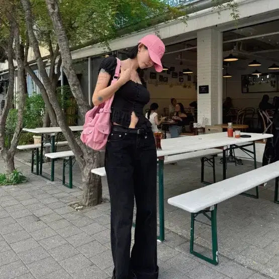 [BUNJANG] Pale JADE Juliet Ruffle Blouse & Low Rise Wide Denim Set / 페일제이드 줄리퍼프블라우스 로우라이즈데님 상하의세트판매!!