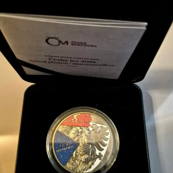 [BUNJANG] Limited Edition Czech Lion Ruthenium Plated Diamond Dust Silver Coin / 한정판 체코 사자 루테늄도금 다이아몬드 더스트 은화