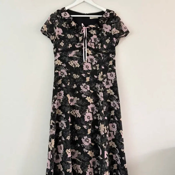 [BUNJANG] LINE Flower Chiffon Dress / LINE 플라워 쉬폰 원피스