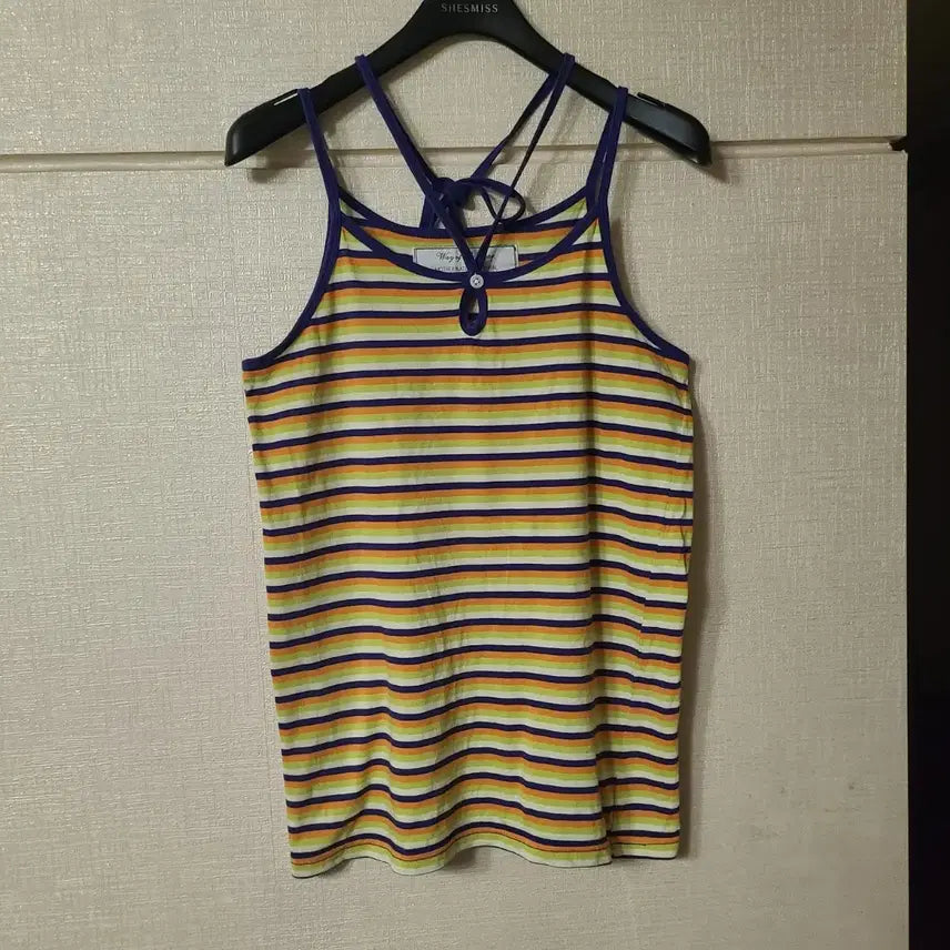 [BUNJANG] Japanese Vintage Halterneck Striped Sleeveless Modal Top / 일본 빈티지 홀터넥 스트라이프 단가라 줄무늬 나시 민소매 슬리브리스 모달