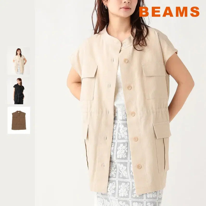 [BUNJANG] BEAMS HEART Linen Drawstring Work Vest / 빔즈 하트 드로스트 워크 조끼 린넨 26SS