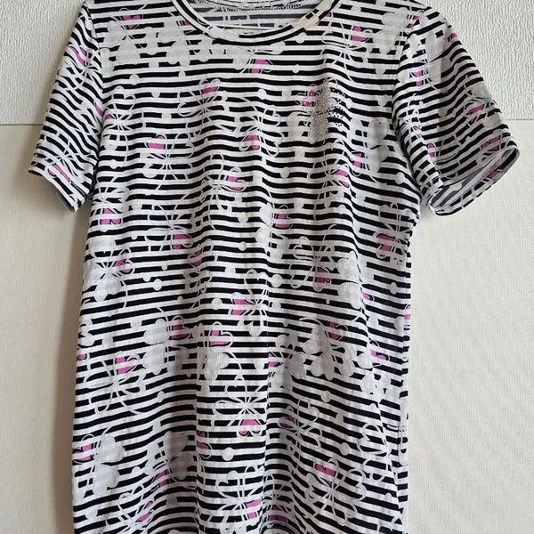[BUNJANG] Striped Flower Short Sleeve T-Shirt / 스트라이프 플라워 반팔 티셔츠