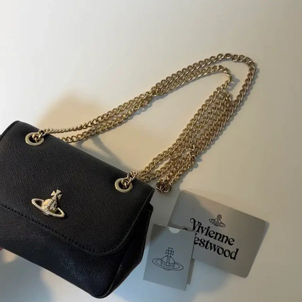 [BUNJANG] Vivienne Westwood Saffiano Small Chain Black Mini Bag / 비비안웨스트우드 사피아노 스몰 체인 블랙 미니백