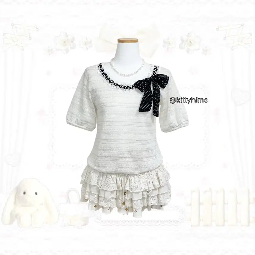 [BUNJANG] Japanese Vintage Polka Dot Ribbon Top / 일본빈티지 러블리 도트 리본탑 엑팜깔 엑시즈팜 모리걸 너드
