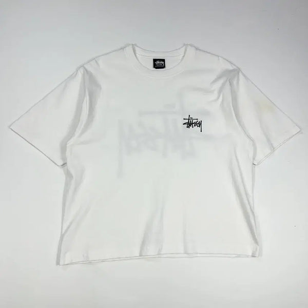 [BUNJANG] Stussy Basic Cropped T-Shirt White Women's M / (오염, 기장수선, 여성M) 스투시 베이직 크롭 반팔티 화이트