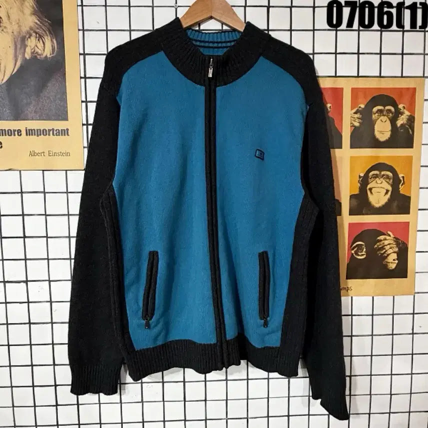 [BUNJANG] Indian Zip-Up Knit Blue/Black Size 110 / 인디안 집업 니트 블루/블랙 110