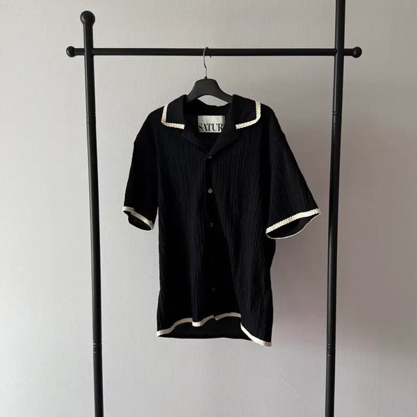[BUNJANG] SATUR Black Collar Short Sleeve T-Shirt / 세터 SATUR 블랙 카라 반팔