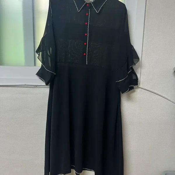 [BUNJANG] Black See-Through Long Dress with Shirring Detail / 블랙 시스루원피스