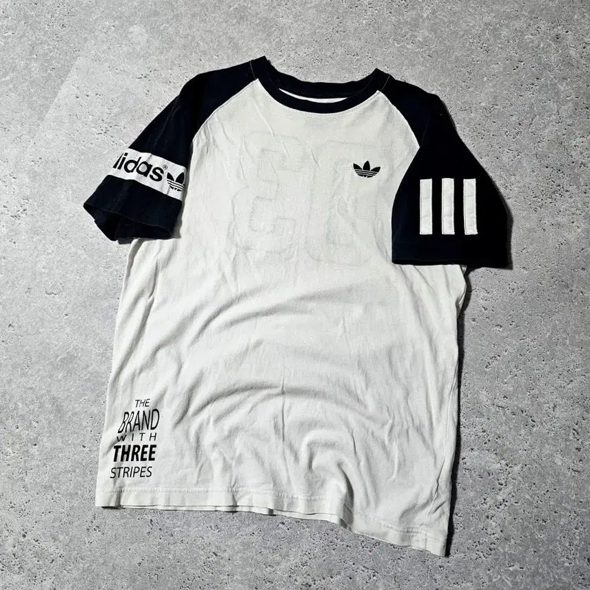 [BUNJANG] Adidas 3-Stripes Big Logo Short Sleeve T-Shirt White/Black / 아디다스 삼선 흰검 블록코어 빅로고 반팔 티