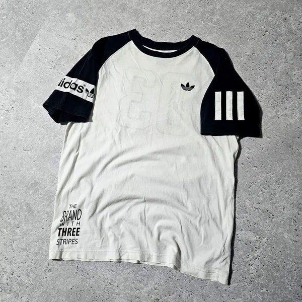 [BUNJANG] Adidas 3-Stripes Big Logo Short Sleeve T-Shirt White/Black / 아디다스 삼선 흰검 블록코어 빅로고 반팔 티