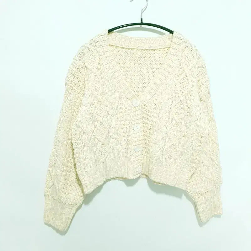[BUNJANG] Oversized Cable Crop Knit Cardigan / 오버사이즈 케이블 크롭 니트 가디건 F_M2254
