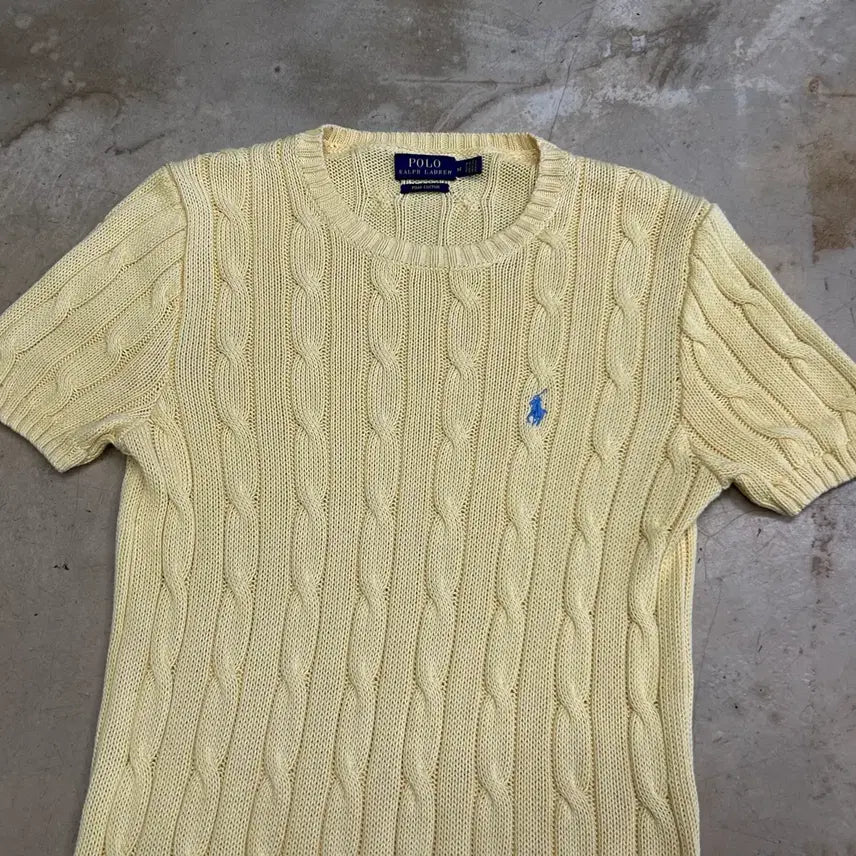 [BUNJANG] Polo Ralph Lauren Yellow Cable Knit Short Sleeve M / M 폴로랄프로렌 옐로우 케이블 니트 반팔