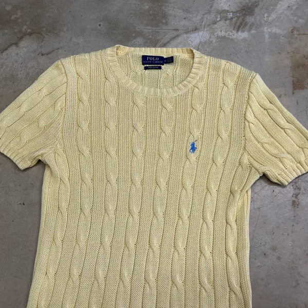 [BUNJANG] Polo Ralph Lauren Yellow Cable Knit Short Sleeve M / M 폴로랄프로렌 옐로우 케이블 니트 반팔