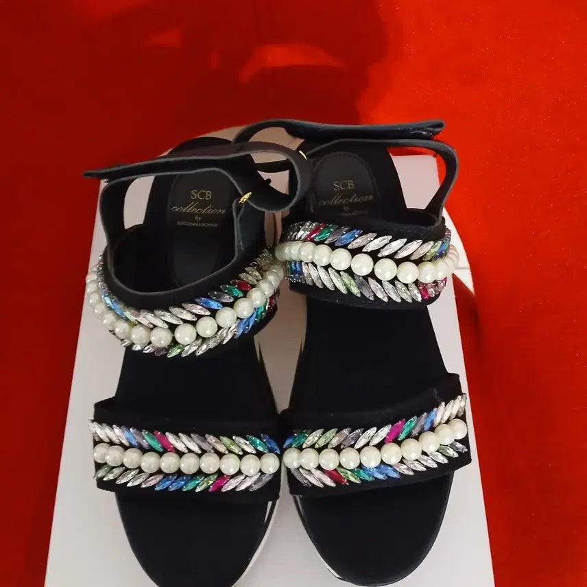 [BUNJANG] SUECOMMA BONNIE Pearl Cubic Embellished Sandals Size 39 / 슈콤마보니 진주 큐빅 장식 샌들 39사이즈