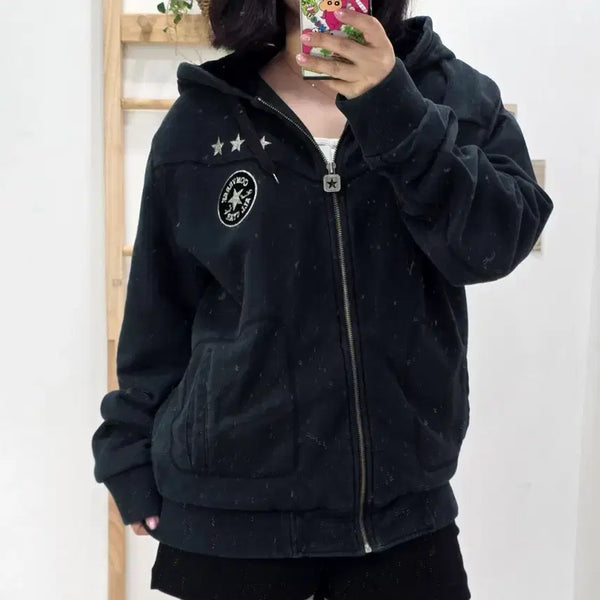 [BUNJANG] Converse Big Logo Sherpa Lined Hooded Zip-Up Deep Green / [프립]105/컨버스 빅로고 양털 퍼 안감 후드 집업 딥그린