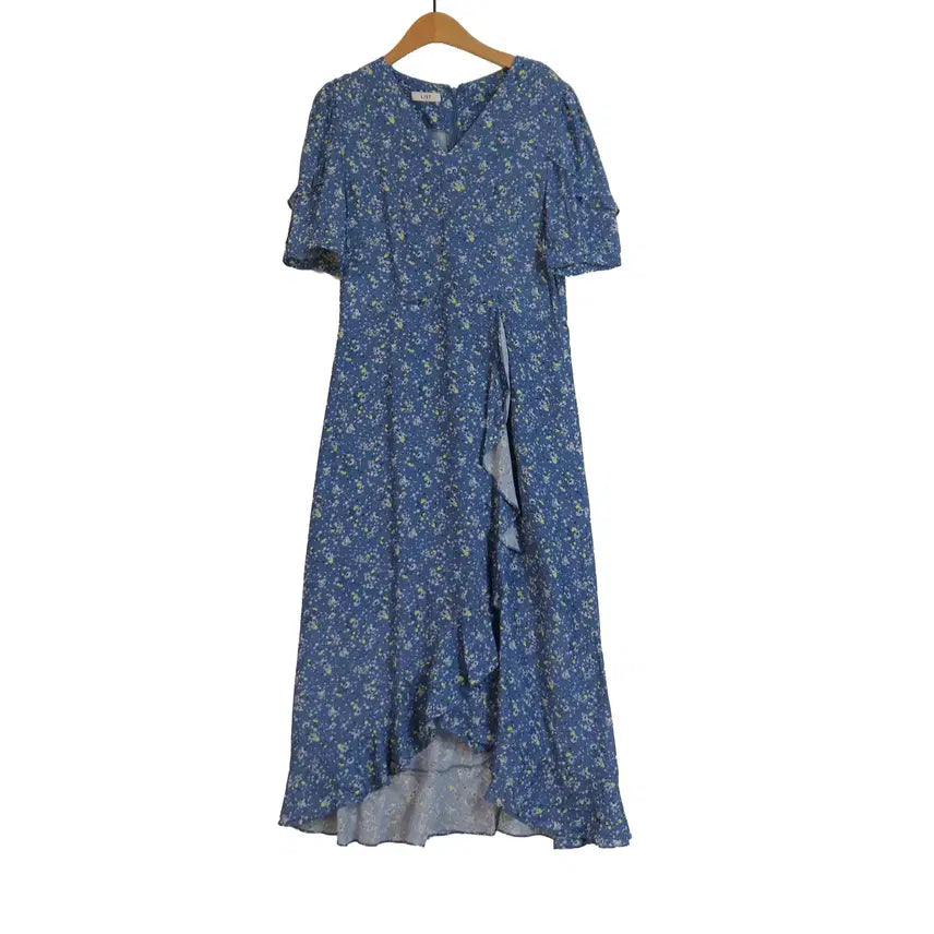 [BUNJANG] LIST Floral Chiffon Long Dress Blue-Grey Wrap Style Size 66 / LIST 리스트 플로랄 쉬폰 롱원피스 66 블루그레이 랩스타일