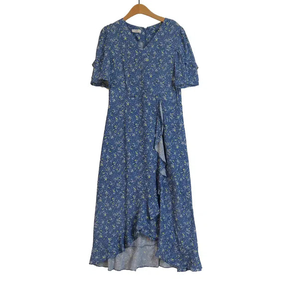 [BUNJANG] LIST Floral Chiffon Long Dress Blue-Grey Wrap Style Size 66 / LIST 리스트 플로랄 쉬폰 롱원피스 66 블루그레이 랩스타일