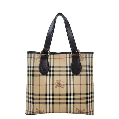 [BUNJANG] Burberry Haymarket Check Brown Leather Tote Bag / 정품 버버리 헤이마켓체크 브라운 레더 토트백