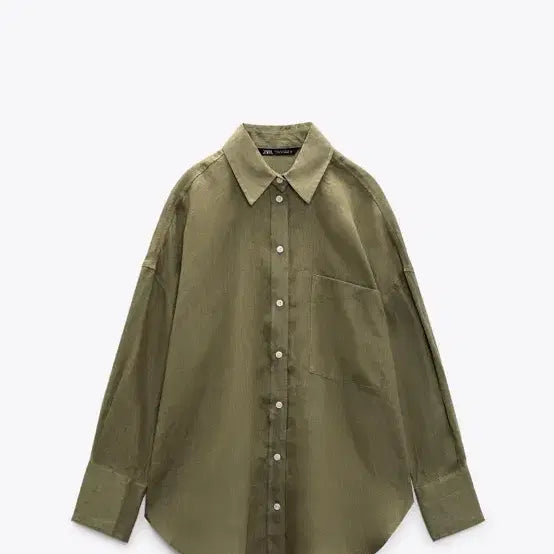 [BUNJANG] Zara Linen Shirt Olive Green S / (Zara)자라 린넨 셔츠 올리브 그린 S