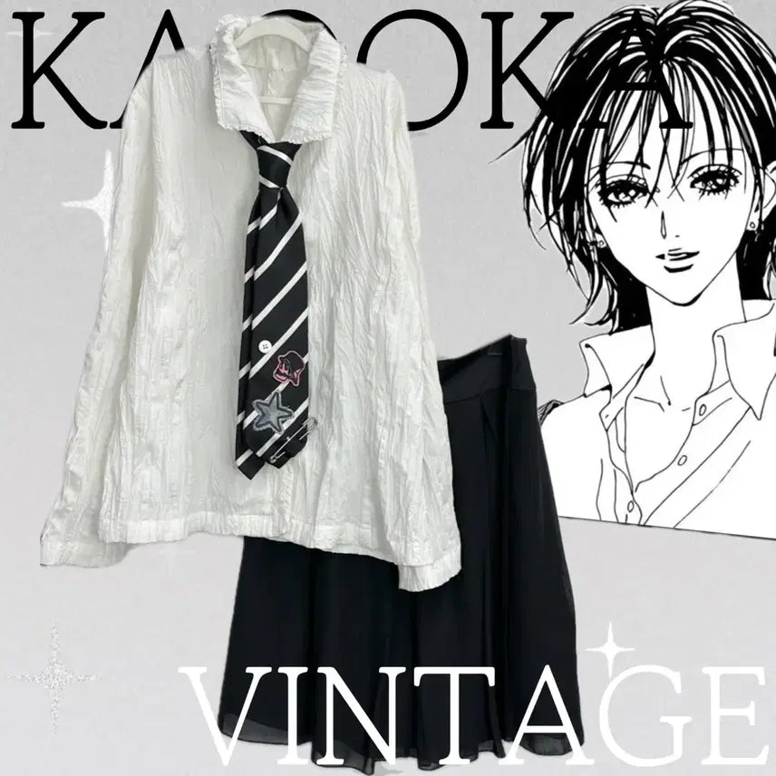 [BUNJANG] Japanese Vintage Nana Lace Rock-Chic Reform Tie Hime Skirt Coordination Set / 일본빈티지 러블리 나나 레이스 락시크 리폼 넥타이 히메 스커트 코디세트