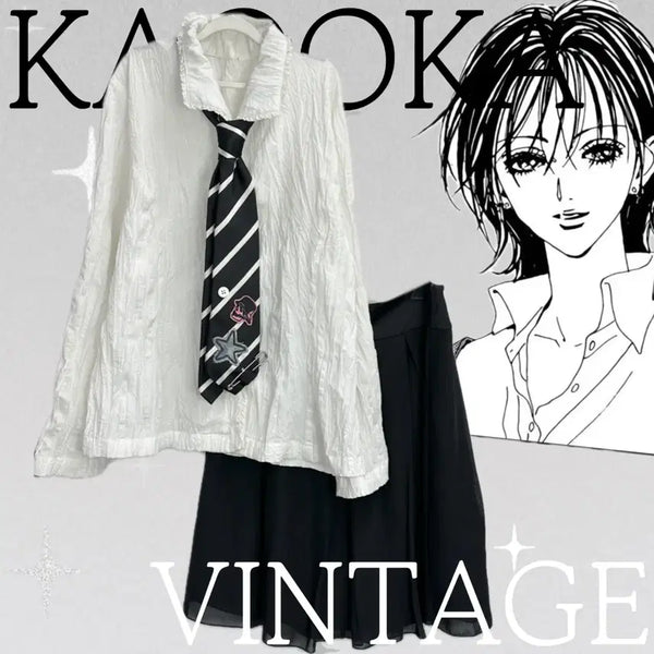 [BUNJANG] Japanese Vintage Nana Lace Rock-Chic Reform Tie Hime Skirt Coordination Set / 일본빈티지 러블리 나나 레이스 락시크 리폼 넥타이 히메 스커트 코디세트