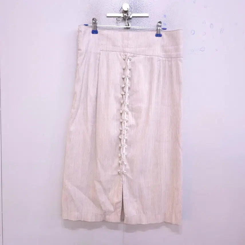 [BUNJANG] MICHAA Linen Blend Pearl Embellished Skirt - Size 66 / 미샤) 한섬 린넨 혼방 진주장식 스커트 -66